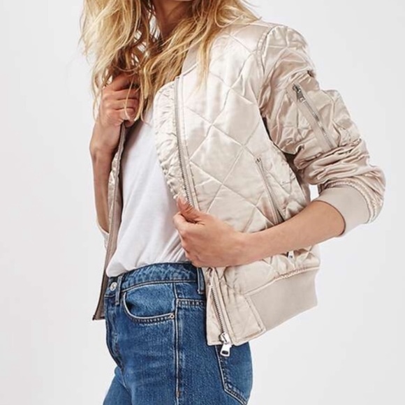 pink quilted bomber jacket